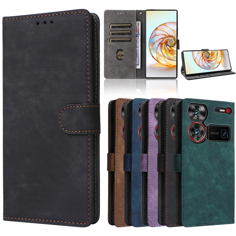 For Nubia Z60 Ultra Case Wallet Anti-theft Brush Magnetic Flip Leather Case For ZTE Nubia Z60 Ultra Z60Ultra 5G Phone Case