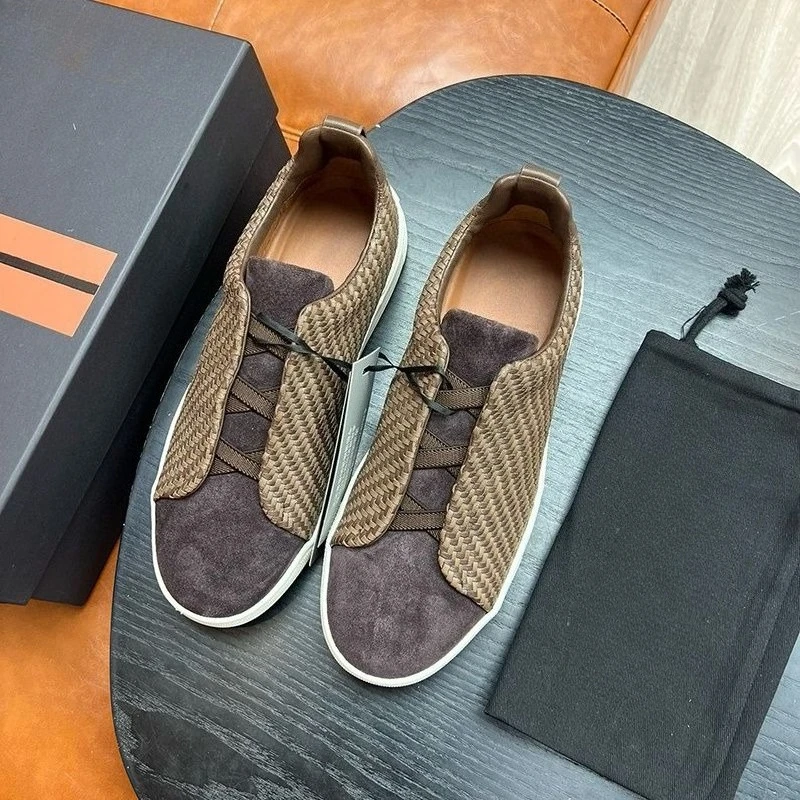 أحذية بدون كعب كاجوال فاخرة للرجال منخفضة المستوى، أحذية رياضية كاجوال، أحذية قيادة جلدية محبوكة مرنة، خفيفة الوزن وقابلة للتنفس #3
