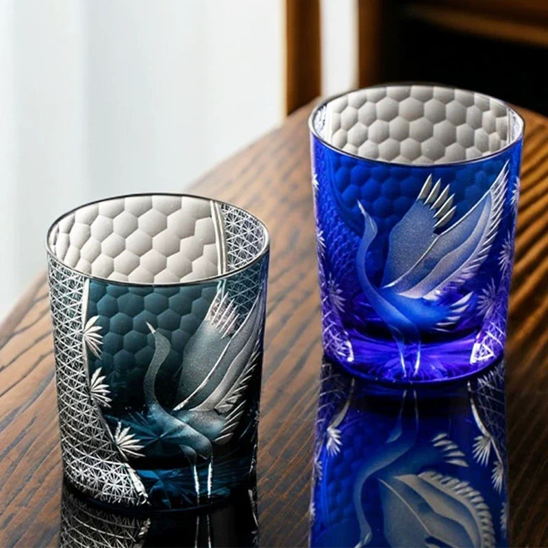 

Японская ручная гравировка сосновый журавль Edo Kiriko хрустальная чашка для виски произведение искусства бокал для вина бренди Snifter Sake кружка стакан для ликера