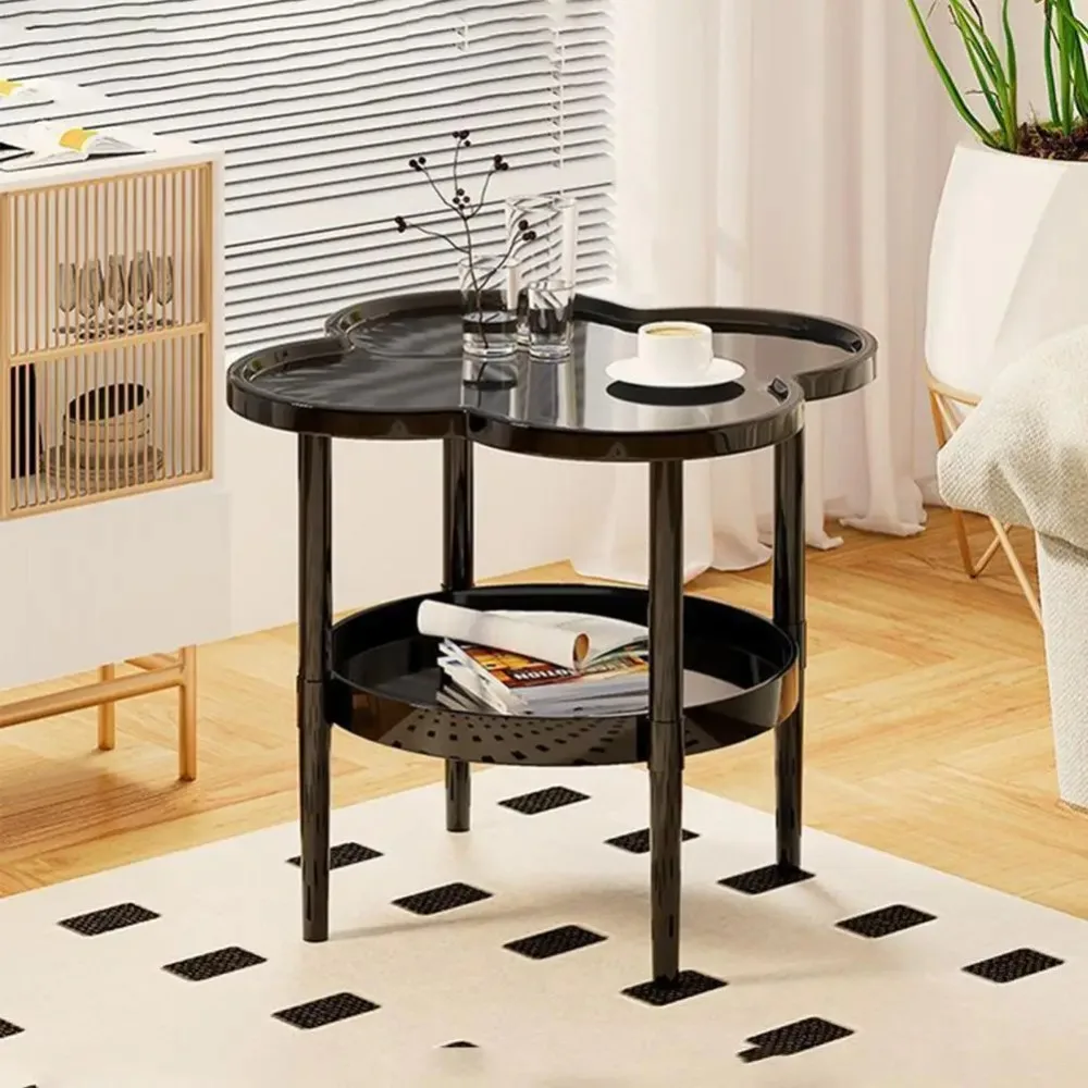 Mesa Auxiliar de Sofá con Diseño de Trébol de Cuatro Hojas, Mesa Pequeña para Dormitorio, Mesa de Almacenamiento para Sala de Estar, Mesa de Café Creativa de Doble Capa para Balcón