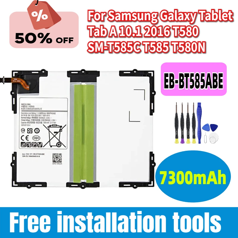 

Tablet EB-BT585ABE 7300mAh Battery For Samsung Galaxy Tablet Tab A 10.1 2016 T580 SM-T585C T585 T580N