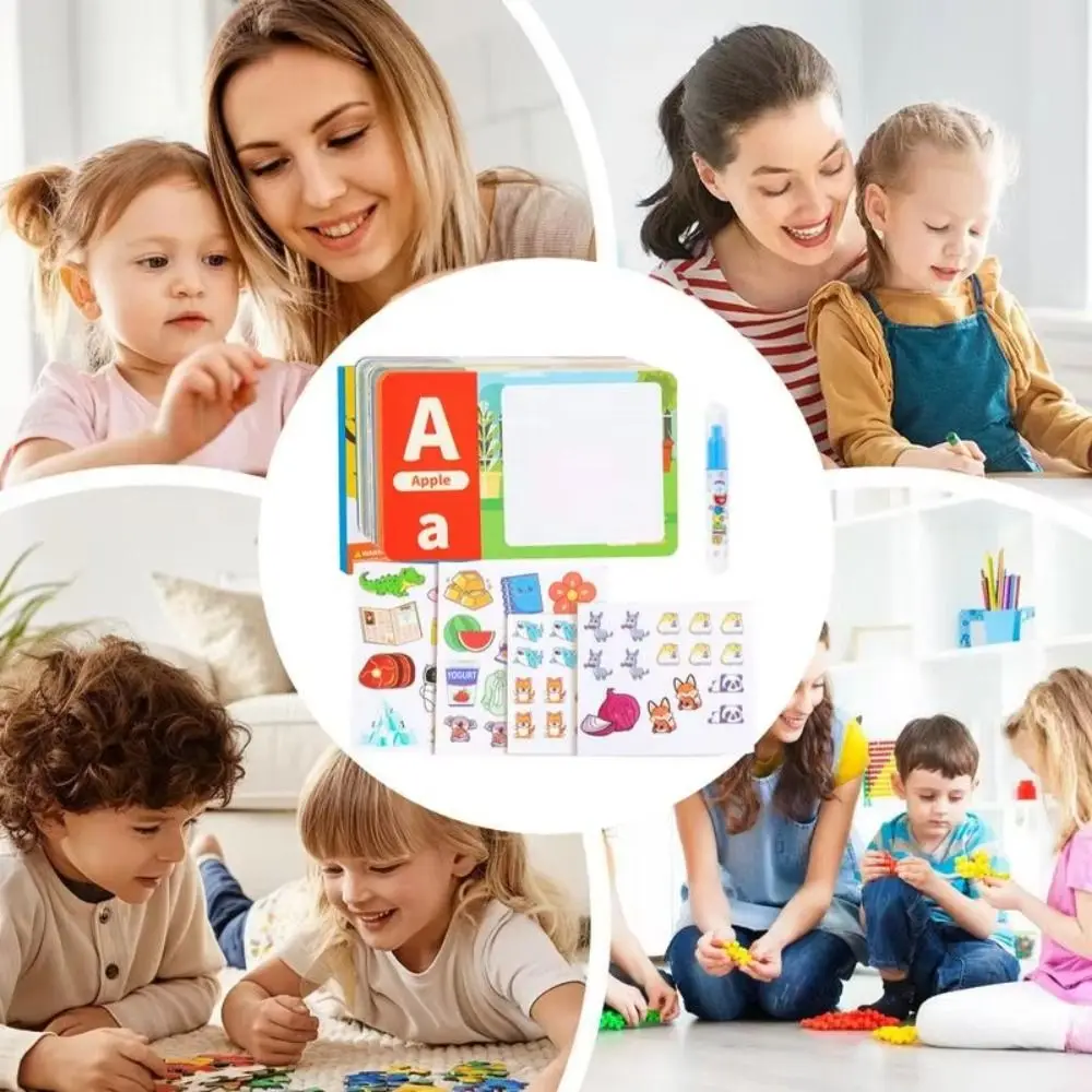 

Paper Sticker Book 26 Alphabet with Pen Water Drawing Book DIY English Learning Water Coloring Cards Kindergarten