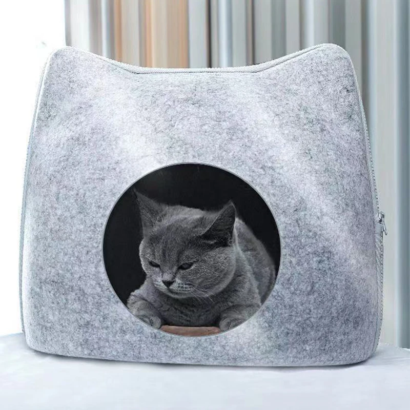 Detachable Cat Bed House Zipper Felt Breathable Cat Bed Cave with Cushion Pet Sleeping Bag For Kitten Basket Cats Accessories