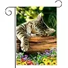 Sleeping Cat Garden Flag 12.5 x 18 Inch Double Sided | Spring Summer Home Decorative, Lawn Yard House Outdoor Indoor Decor jjp