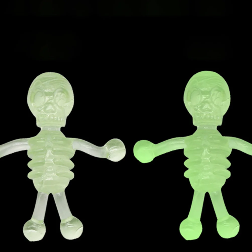 20 Pcs Soft Rubber Luminous Skull Cartoon Toys Long-lasting Party Favors Small Decompression Stretchable