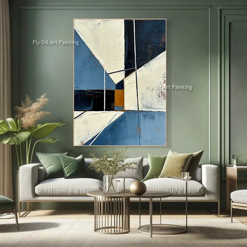 Original Hand Drawn Black Blue White Simple Abstract Canvas Artwork Popular Red Black Beige Canvas Oil Painting For Living Room