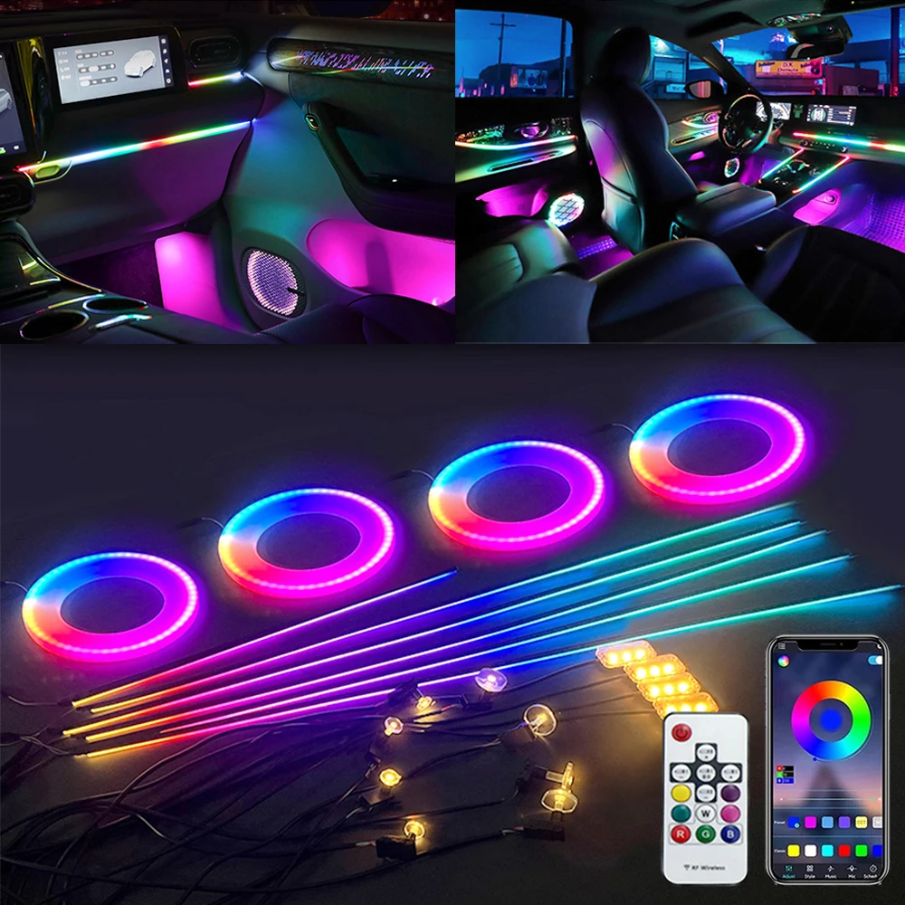 Oprah LED Universal Ambient Light For Car Interior Symphony Streamer Rainbow Acrylic Strip RGB 64 Colors Decoration Lighting Kit