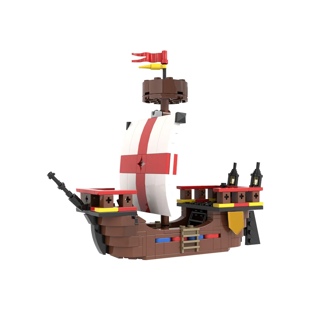 MOC-bloques de construcción de barco Medieval, Castillo de barco pequeño, barco Medieval, velero pirata, ladrillos, modelo de barco, juguete para regalo