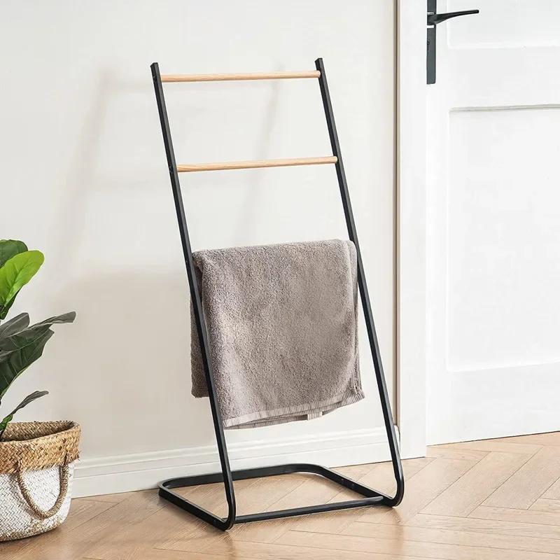 Metal Multilayer Hanging Rod for Bathroom Simple Floor Shelf Vertical Towel Rack Black Iron for Towels Bathroom