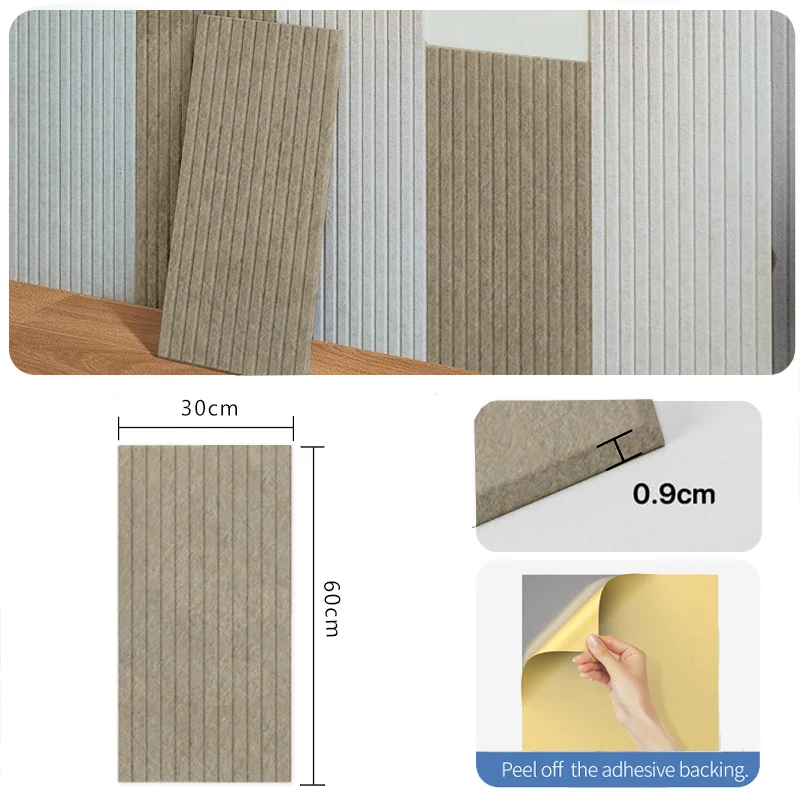 6pcs 60x30CM Fluted Large Soundproof Acoustic Wall Panels Decoration For Home Ceiling Decor Felt Cork Tiles Bulletin Pin Boards