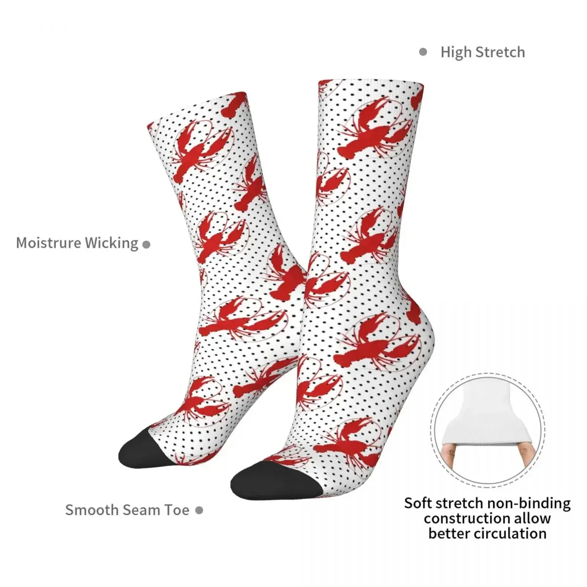 Red Lobster Polka  White Socks Harajuku High Quality Stockings All Season Long Socks for Man's Woman's Birthday Present