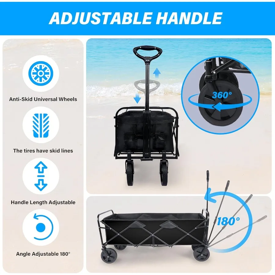 عربة يدوية محمولة قابلة للطي شديدة التحمل مع مظلة قابلة للإزالة بعجلات مقاس 8 بوصات ومقابض قابلة للتعديل وقماش مزدوج لنزهة التسوق