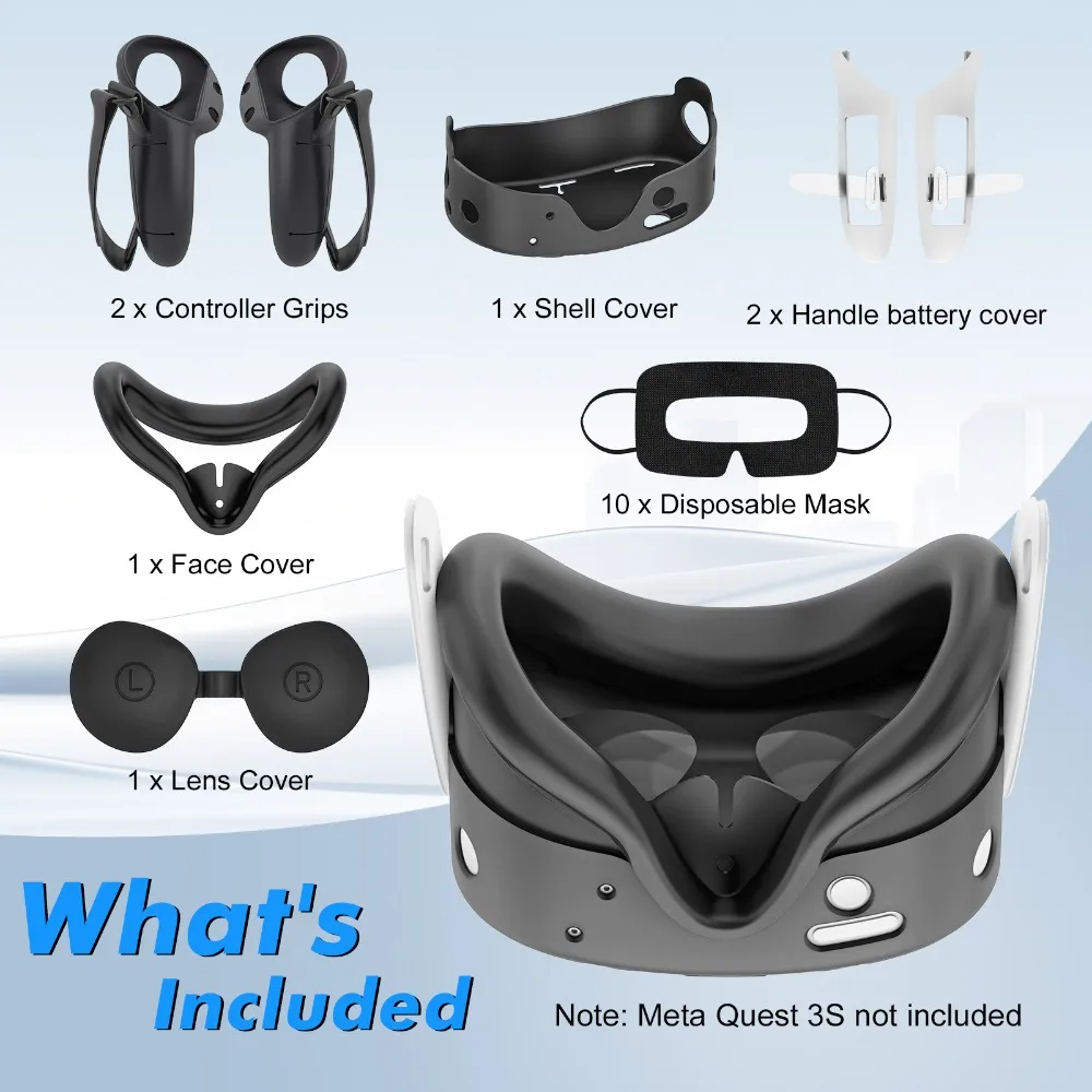 2024 For Meta Quest 3s VR 5pcs Silicone Protective Cover Host Cover+Eye Mask+Face Mask+handle Disposable Face Mask Set Glasses