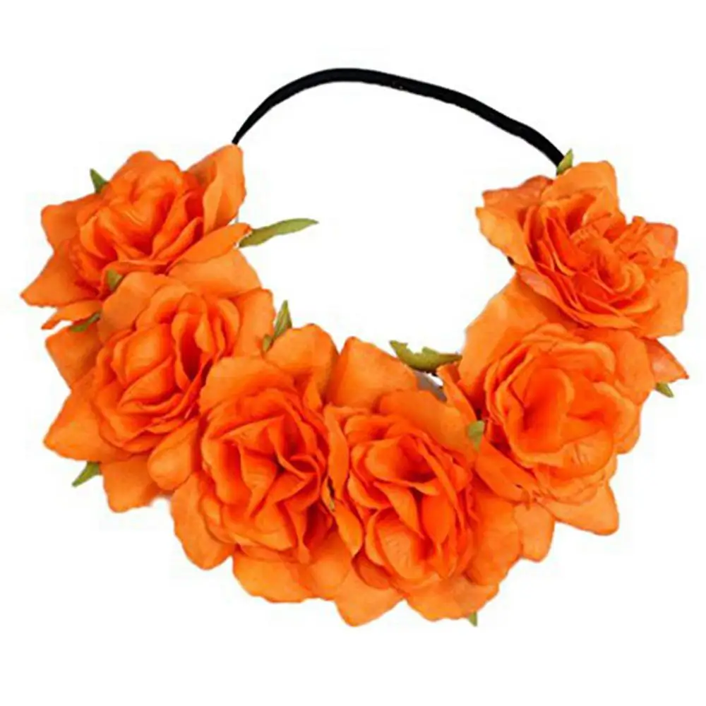 INS Rose Flower Crown Headband Women Mexican Stretch Headband Floral For Garland Party Festival Hair Garland Wedding Headpieces