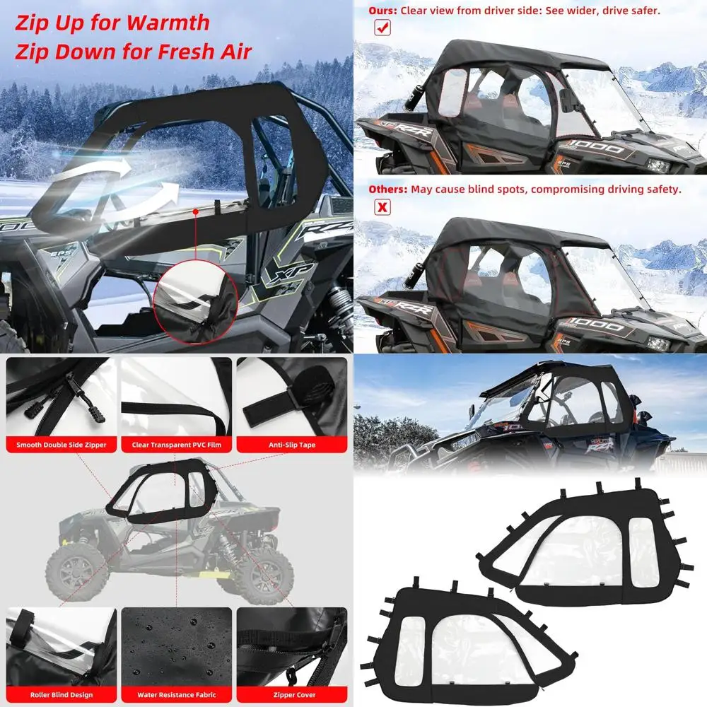 

RZR Soft Upper Door YKK Zipper Compatible with Polaris RZR XP 1000 / XP Turbo 2014-2023 2-Seater Models, UTV Cab Enclosures Side