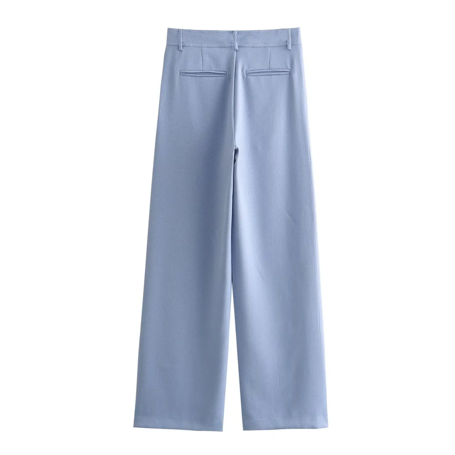 Tangada 2024 Women Blue Pants Trousers Pocket Female Wide Leg Suit Pants QD0122