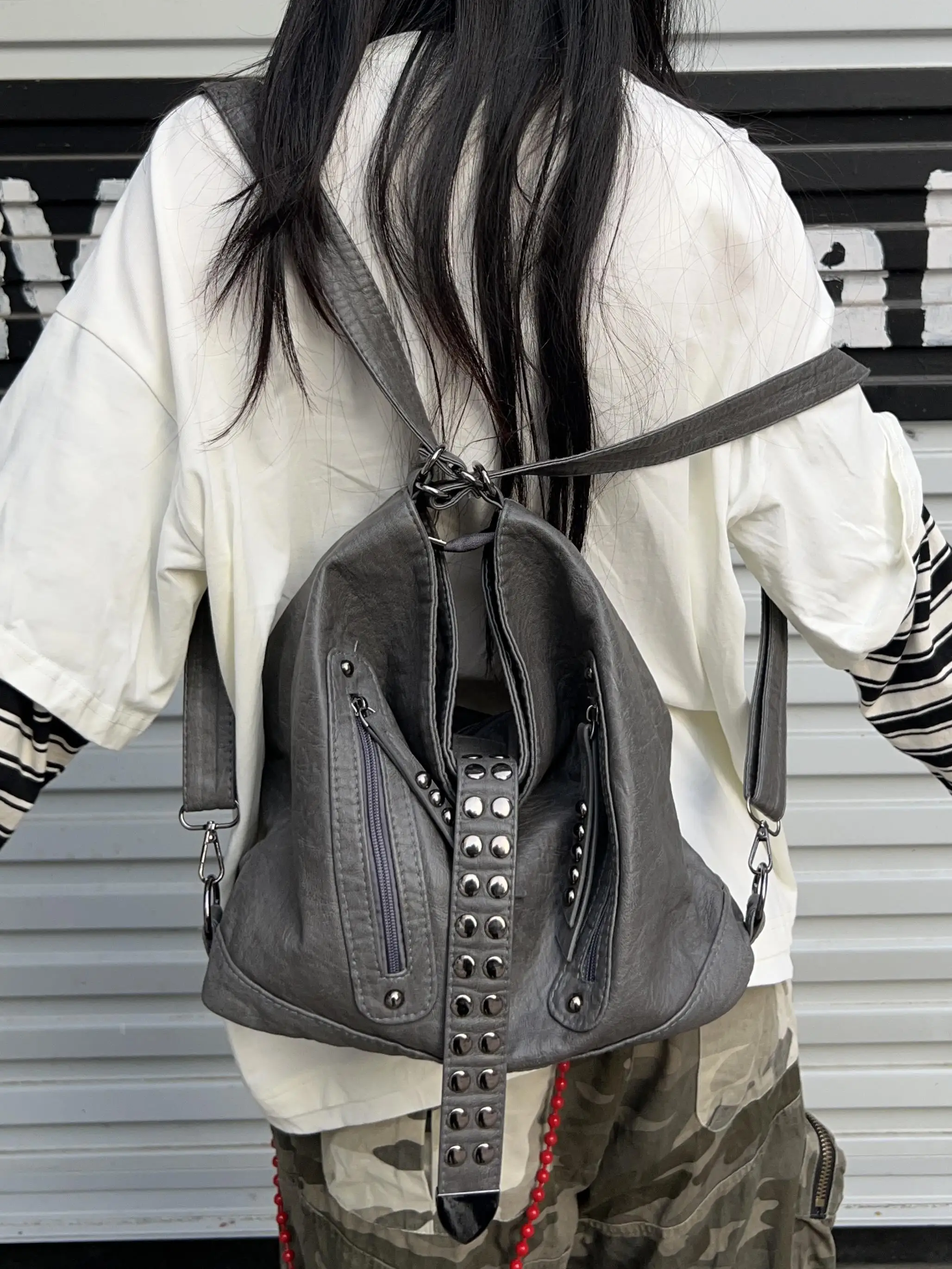 الرجعية برشام التوابل فتاة حقيبة يد سعة كبيرة ركاب على ظهره بو الجلود الركاب حقائب الكتف حقيبة نسائية