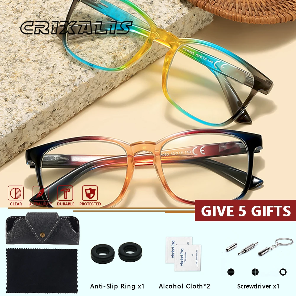 

CRIXALIS очки для чтения для женщин квадратные градиентные цветные оптические линзы с рецептом анти-синего света + 1,0 + 2,0 + 3,0 + 4,0 UV400