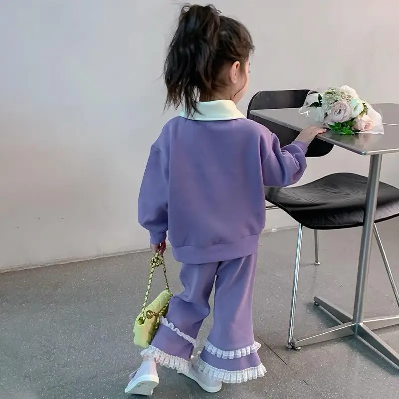 

Sanrio Girls Kuromi Lapel Sweatshirt Lace Pants Kawaii Spring Autumn New Cartoon Anime T Shirt Fashionable Sweet Skin Friendly