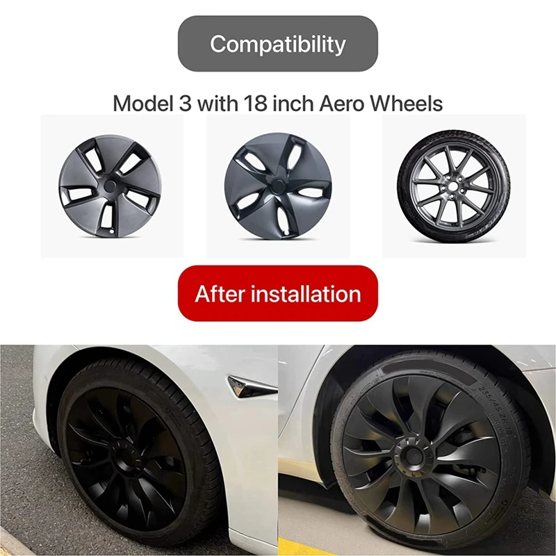 Model 3 Wheel Cover 18 Inch, Hub Cap Full Cover Replacement Accessories for Tesla Model 3 - Matte Black (Right)