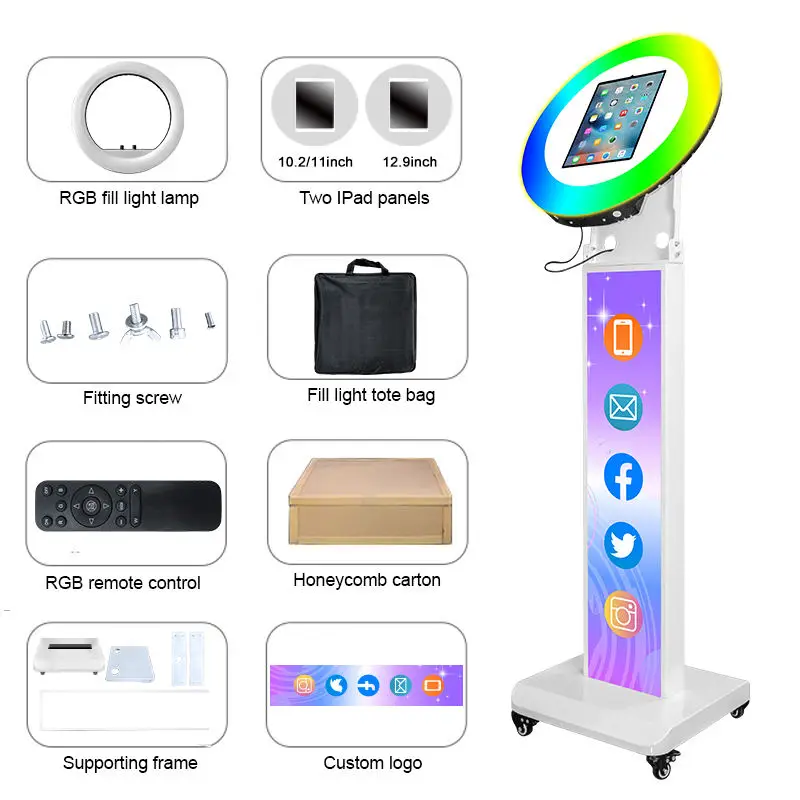 Portable Selfie Photo Booth With Promotional Stickers Light Boxes Photography Auxiliary RGB Lights Photo Booth Ipad
