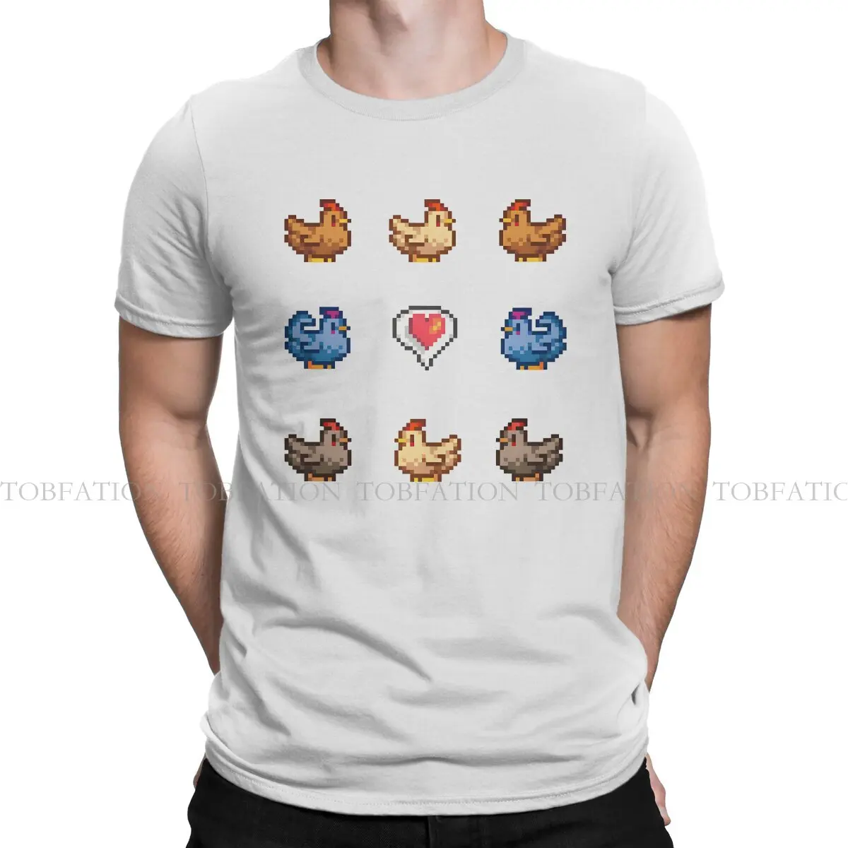 Stardew Valley Chickens Heart Tshirt Graphic Men Tops Vintage Alternative Summer Streetwear 100% Cotton T Shirt