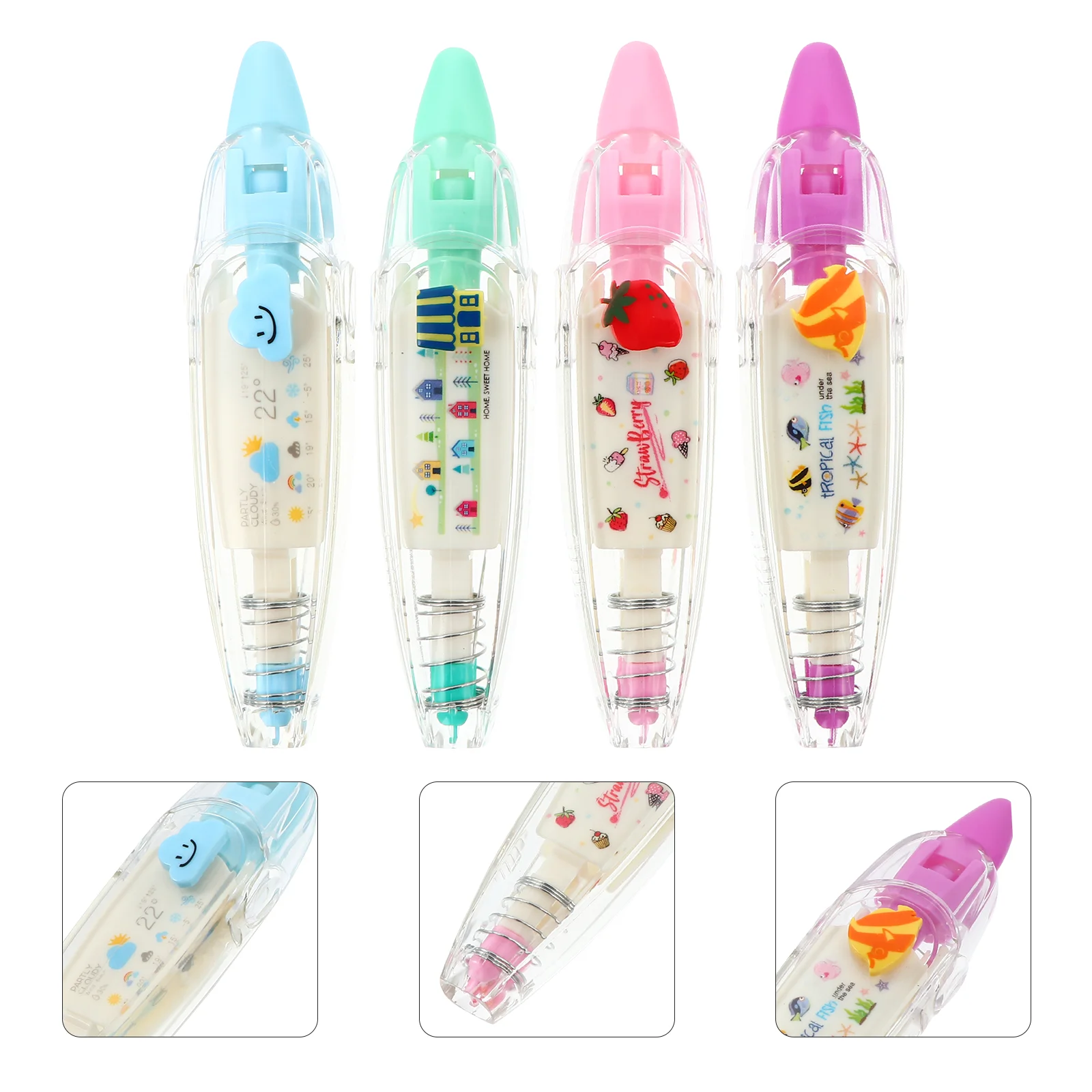 4 Pcs Correction Tape Cute Cartoon Push Pen Marker Adhesive Tapes Decor DIY Adorable Stationery Supplies Decorate