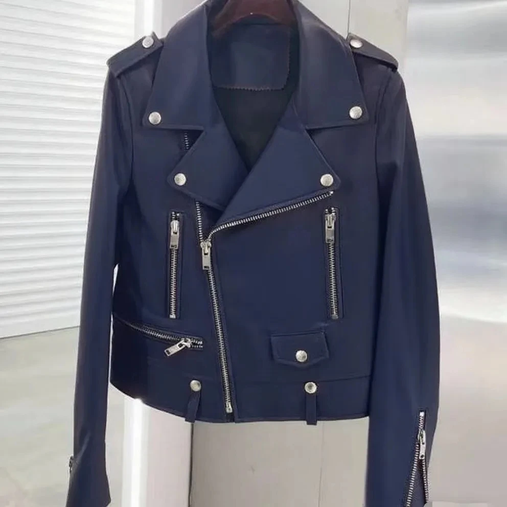 2025 Giacca in pelle nuova in pelle PU Tuta da pecora Cappotto in pelle da motociclista Cappotto da donna streetwear Regular Slim di grandi dimensioni