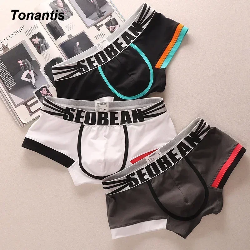 3PCS/SET Cotton Underwear For Men Fashion Multicolor Color Mid-Waist Boxer Shorts and Underpants Breathable Men\'s Panties