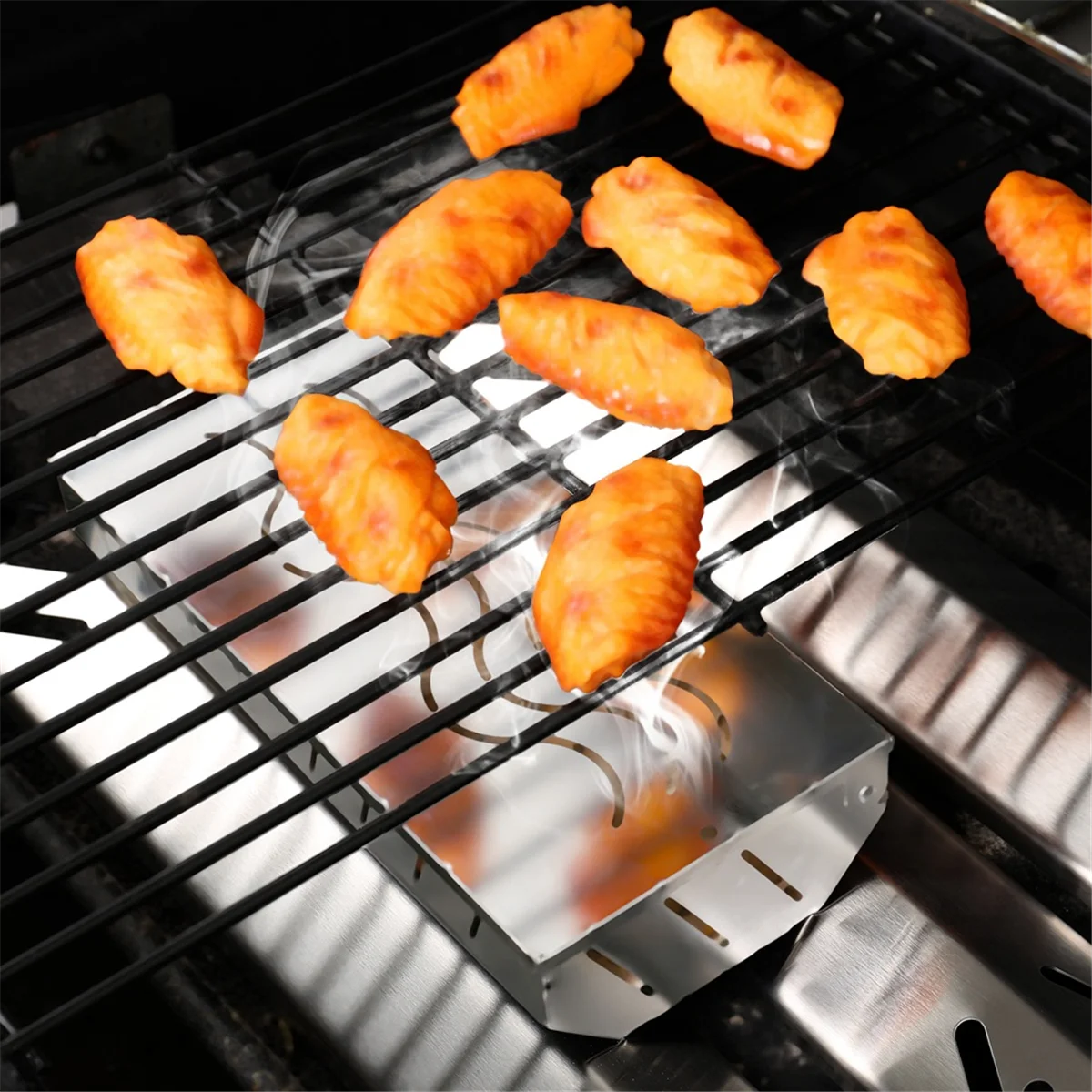 A03R 2Pack Stainless Steel Chip Smoker Box with Hinged Lid,Wood Chip Smoked to Add A Smoky Flavor