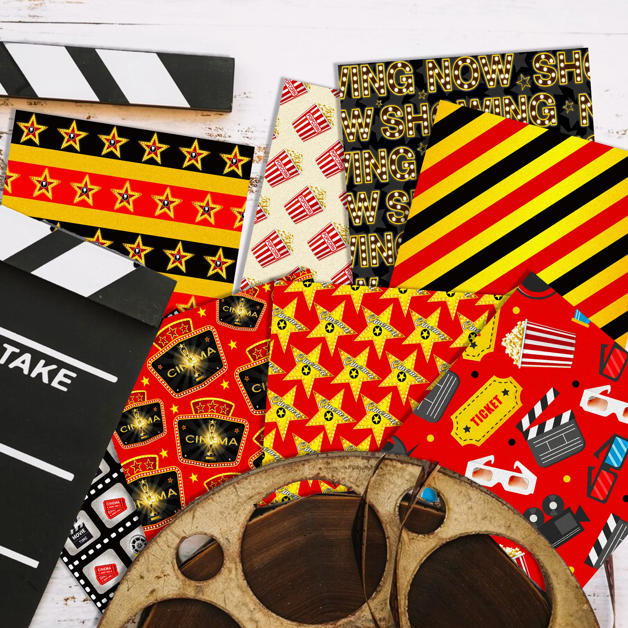 Vintage Film Cinema Theme Background Paper and Washi Tape Sticker DIY Scrapbooking Collage Stationery Decor Diary Craft Material