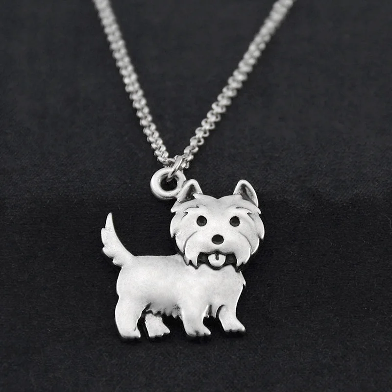 Women Necklace Cute Westie Pendants Boho Copper Metal Dog Charms Necklaces Long Stainless Steel Chain Colar For Girls