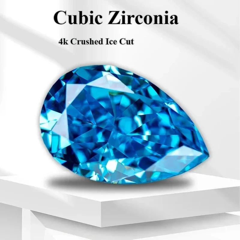 

4k измельченный лед кубический цирконий 5А класс аквамарин цвет грушевидной формы лабораторные циркониевые камни для женщин изготовление ювелирных изделий мате