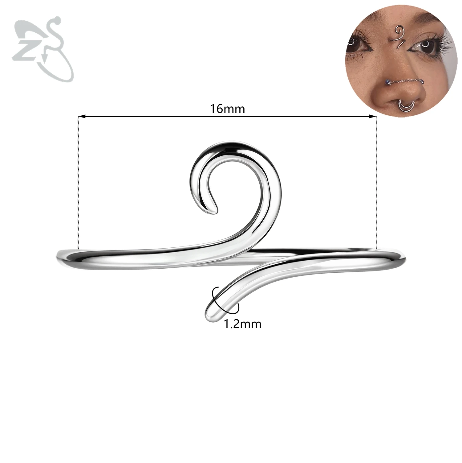 ZS 1 STÜCK 16G 925 Sterling Silber Nasenstecker Damen Herren Hypoallergene Spirale Brücke Piercing Nasenloch Muschelpiercings 10/12/14/16 MM