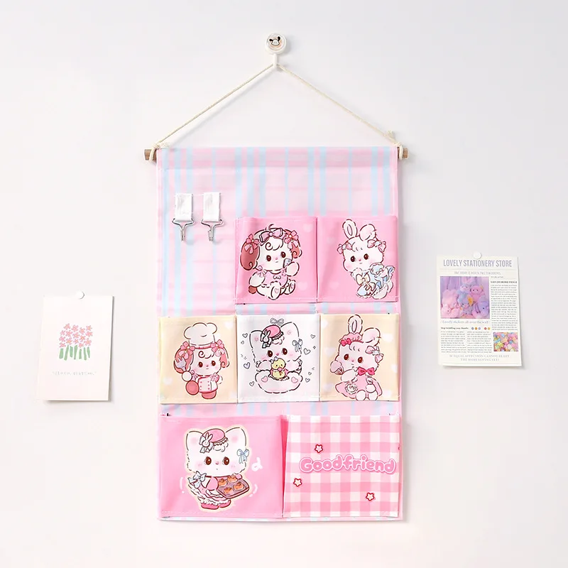 Sanrio's New Cartoon Wall Multi-grid Storage Bag Student Dormitory Hanging Basket Artifact Girl Kawaii Punch-free Storage Bag