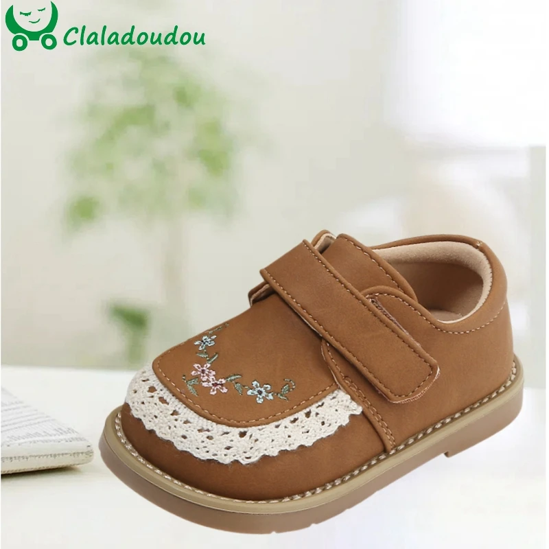 Claladoudou Children's Shoes For Girls Autumn, Retro Microfiber Leather Shoes For Kids up to 1 Years,Enfant Princess Dress Shoes