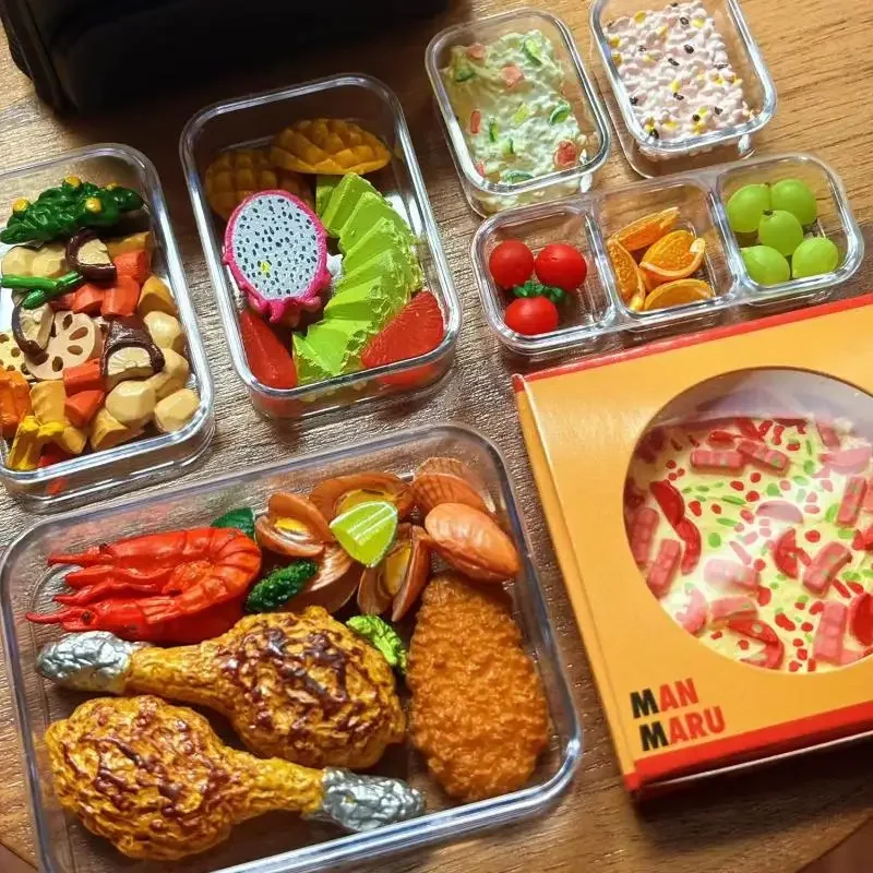 1 ensemble boîte de rangement de cuisine vaisselle décor 1/6 maison de poupée Mini boîte de conservation fraîche boîte à déjeuner modèle Miniature préparation de légumes