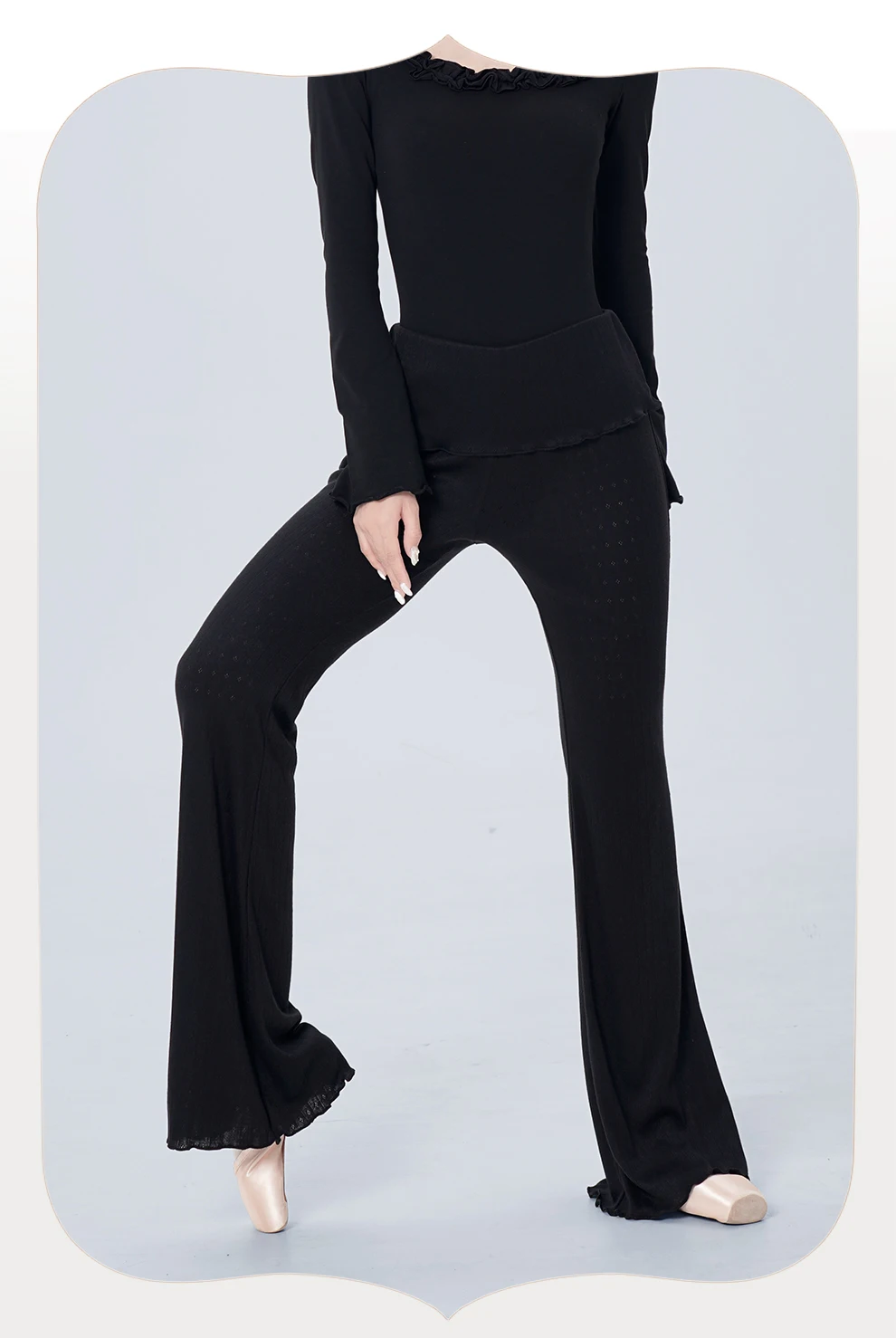 Frauen Gestrickte Tanz Ausgestelltes Hosen Ballett Tanz Hosen Gefälschte Zwei Stück Tanz Hosen Klassische Tanzen Praxis Boot-cut Hosen – Detail 3