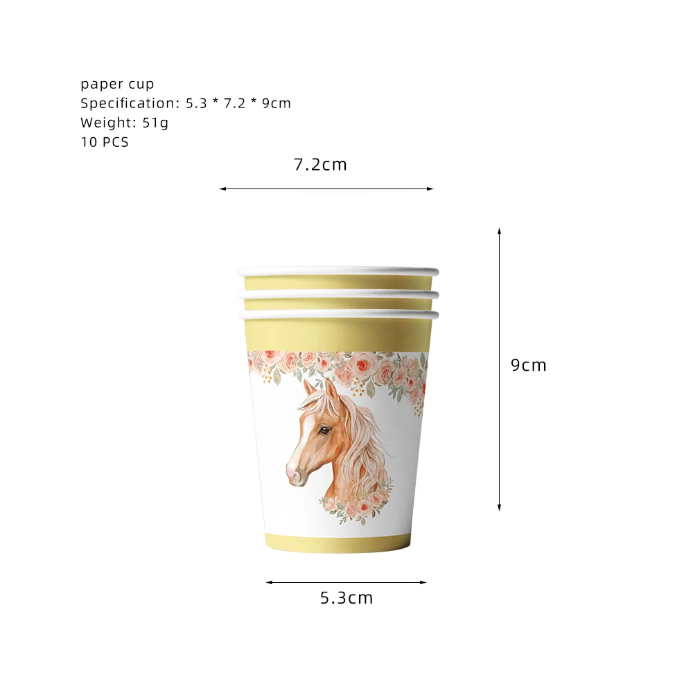 Floral Horse Party Supplies Plates Cups Napkins Balloon Tableware Set Cowgirl Western Horse Birthday Party Decorations for Girls