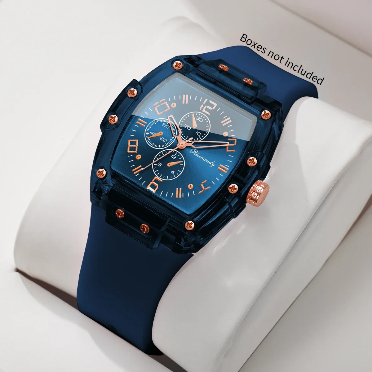 Modish Women Quartz Watch Blue Silicone Strap Tonneau Dial Casual Students Sports Wristwatches Relogio Feminino（Without Box）