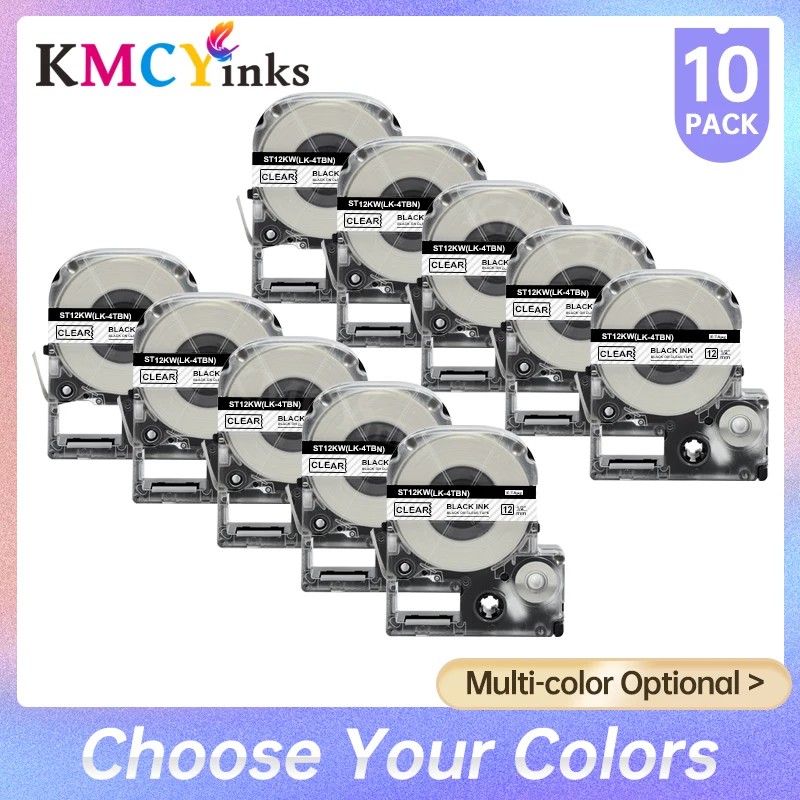 

KMCYinks 10Pack ST12KW Tapes for SS12KW LC-4WBN LK-4WBN 12mm Black on White Tape for EPSON Kingjim LW-300 LW-400 LW-600P LW-700