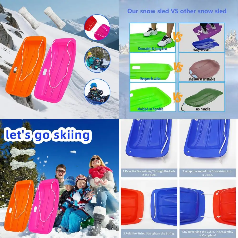 

Прочные сани для снега с веревкой и ручками для 1-2 гонщиков, идеально подходят для зимних салешников