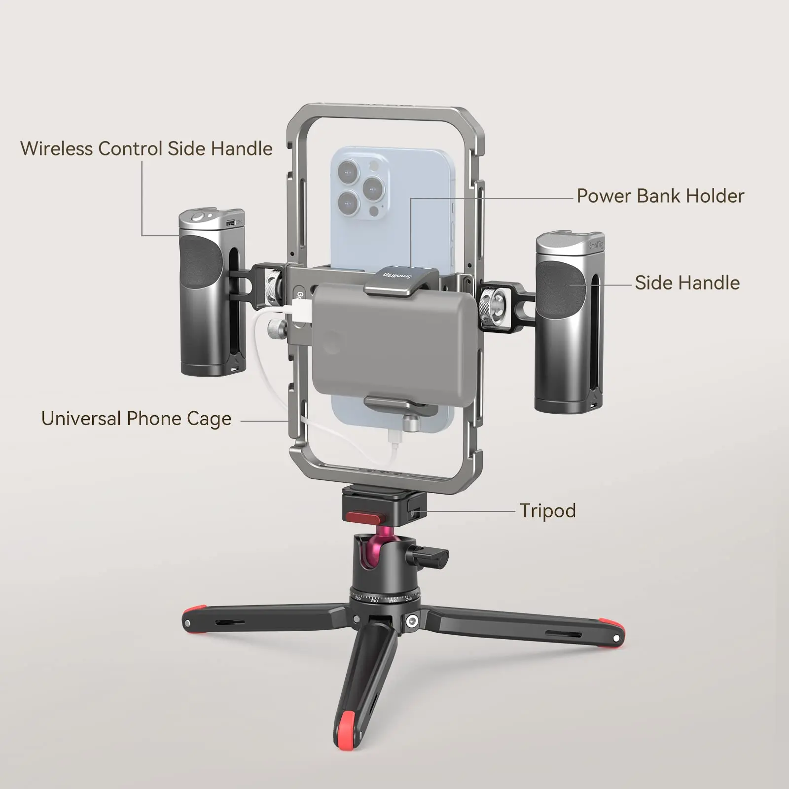 SmallRig Universal SmartPhone Cage for iPhone 14/13 Pro/Pro Max With Foldable Handles Wireless Controls Rig for iPhone 14 /13/12