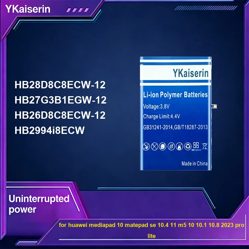 

Battery For Huawei Mediapad 10 For Matepad SE 10.4 11 M5 10 10.1 10.8 2023 Pro Lite HB27G3B1EGW-12 HB2994i8ECW HB26D8C8ECW-12