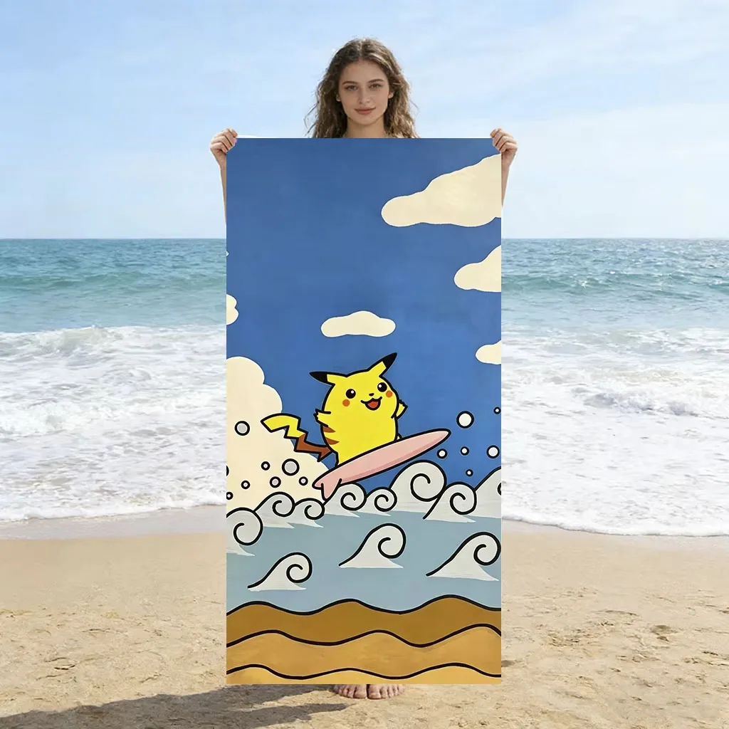 Pokémon Pikachu Surfing Beach Towel Flat Print Summer Vacation Outdoor Pool Party Large Bath Towel For Kids Boys Fans Gift