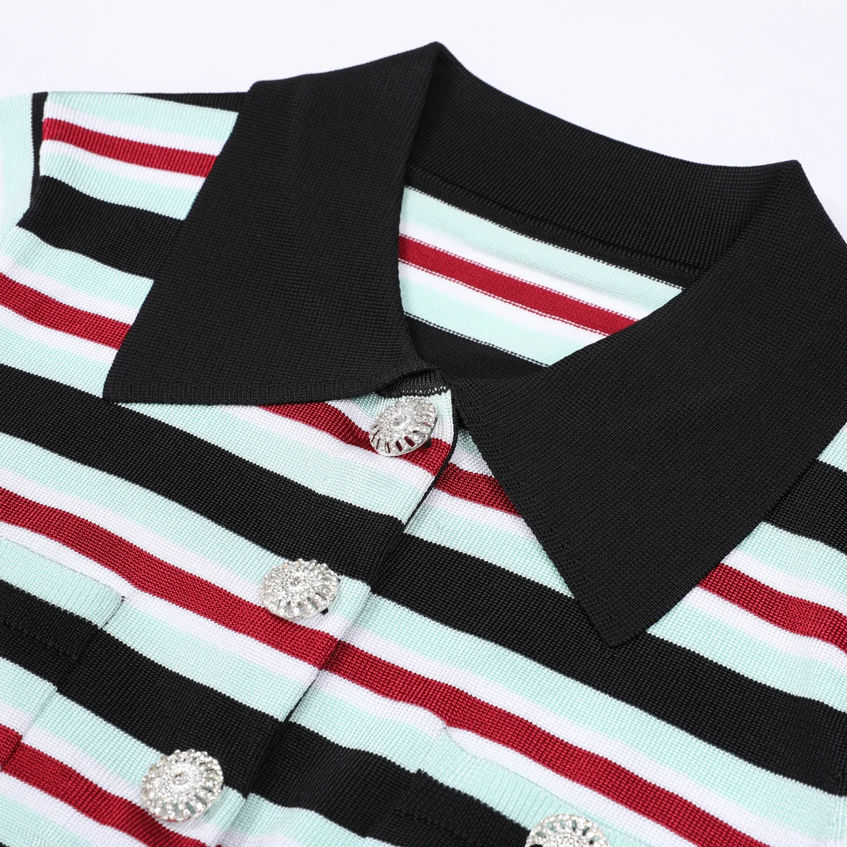 Primavera e outono nova moda feminina clássico de alta qualidade commuter manga longa gola camisa de malha listrado camisola casaco