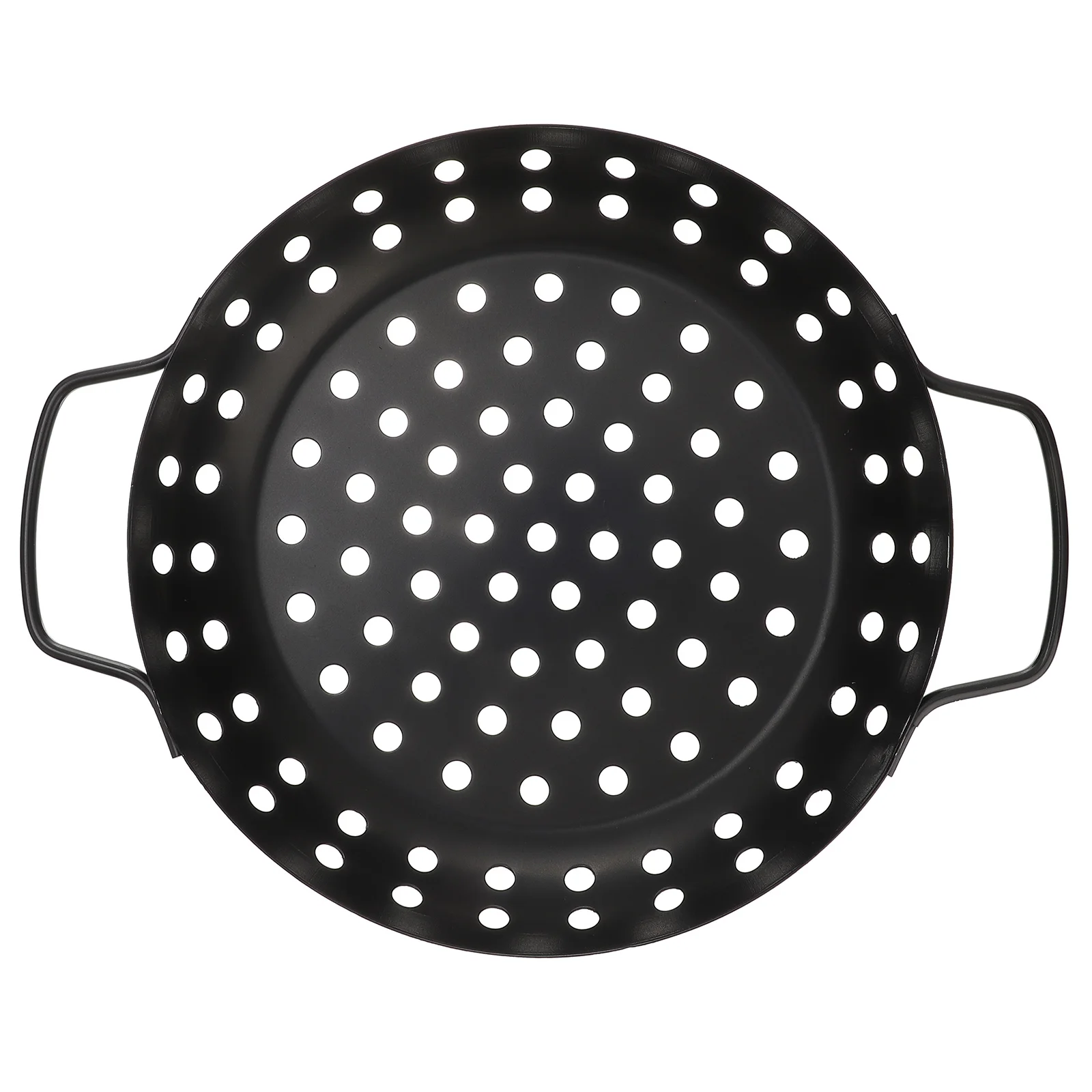 

Round BBQ Pan Large Hole Grilling Tray Durable Heat Resistant Frying Plate Outdoor Barbecue Basket Black Color