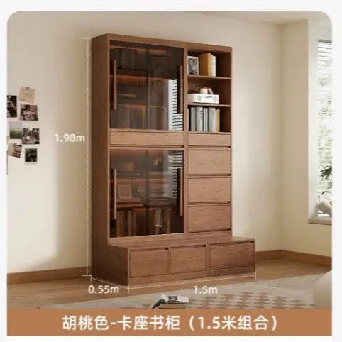 Solid wood combination bookcase full wall card seat integrated whole wall living room ash wood bookshelf storage cabinet large c