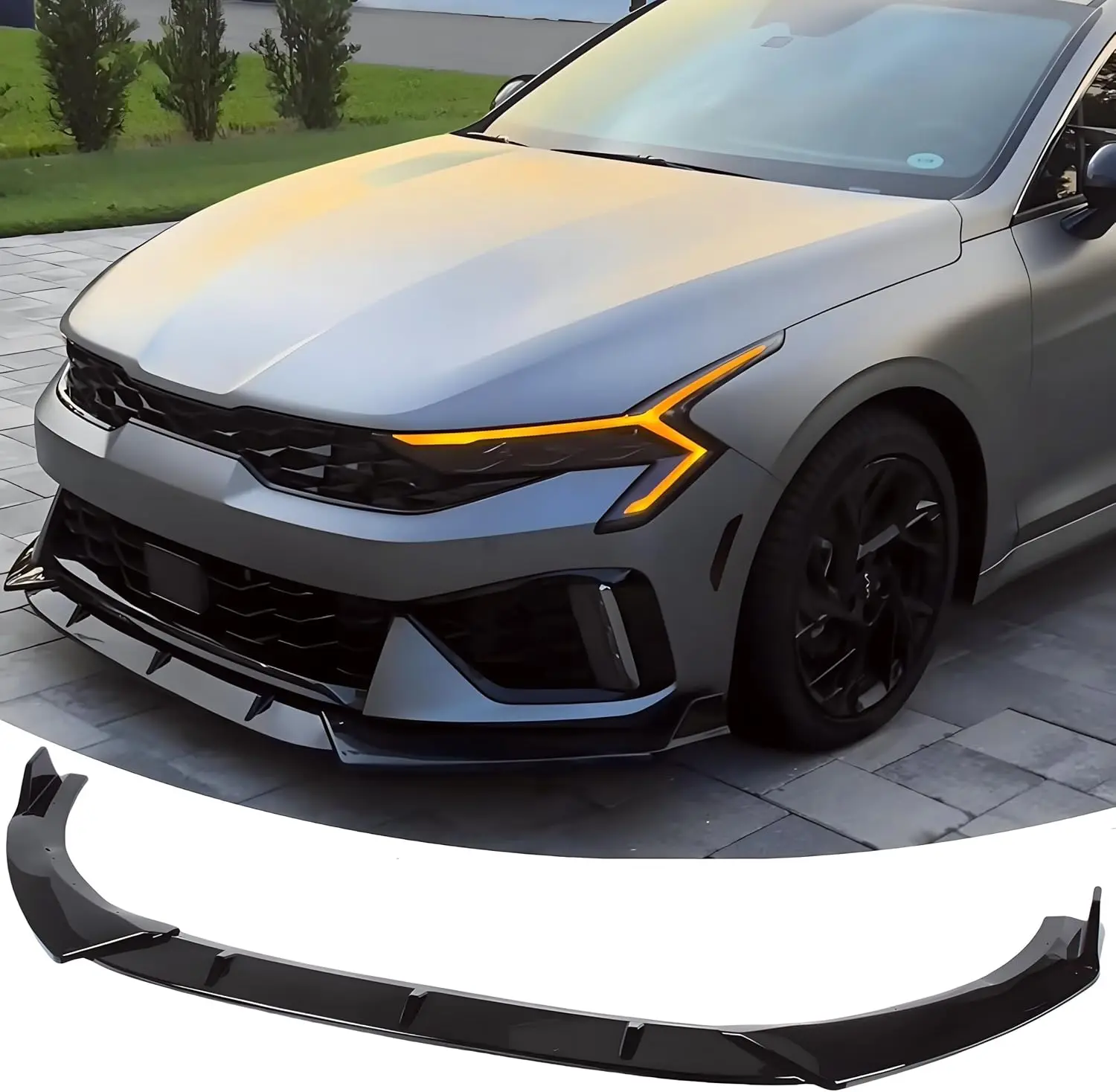 

Front Bumper Lip Splitter Spoiler for KIA K5 2021-2026 Models, 3-Piece Air Dam Chin Body Kit in Gloss Black