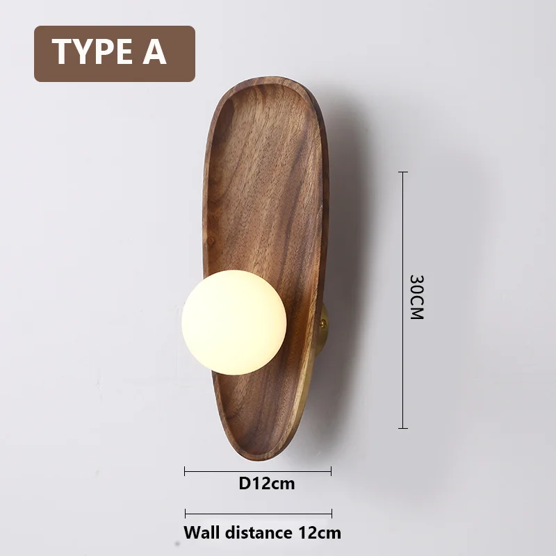 Natural Wooden Wall Mounted Lamp Vintage LED Bedside Sconce For Bedroom Living Room Hallway Decor Retro Aisle Lighting Fixture